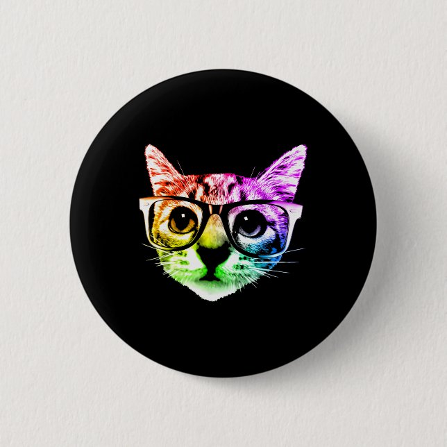 Rainbow Kitty Cat With Gles  6 Cm Round Badge (Front)
