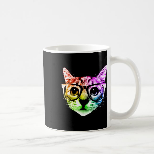 Rainbow Kitty Cat With Gles  Coffee Mug (Right)
