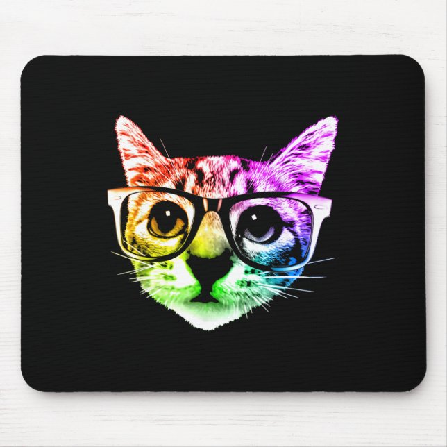 Rainbow Kitty Cat With Gles  Mouse Mat (Front)