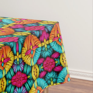 Rainbow Knitted Bloom Pattern Tablecloth