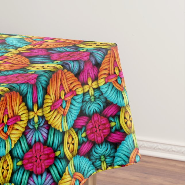Rainbow Knitted Bloom Pattern Tablecloth (In Situ)