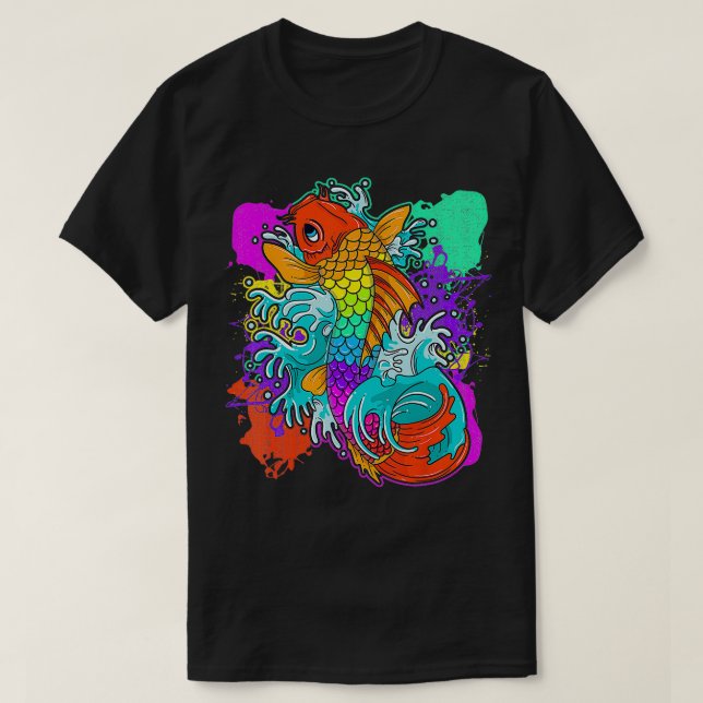 Rainbow Koi Fish Cool Japanese Tattoo Jinli Japan  T-Shirt (Design Front)
