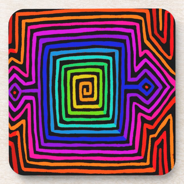 Rainbow Kuna Indian Mola Coaster (Front)