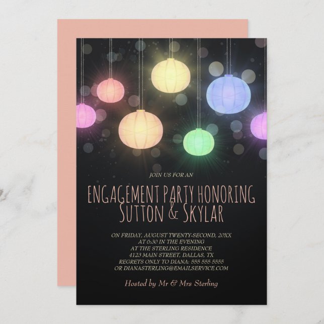 Rainbow Lanterns Engagement Party Invitation (Front/Back)