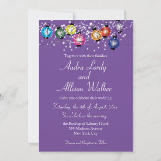 Rainbow Lanterns Lesbian Gay Wedding Invitation