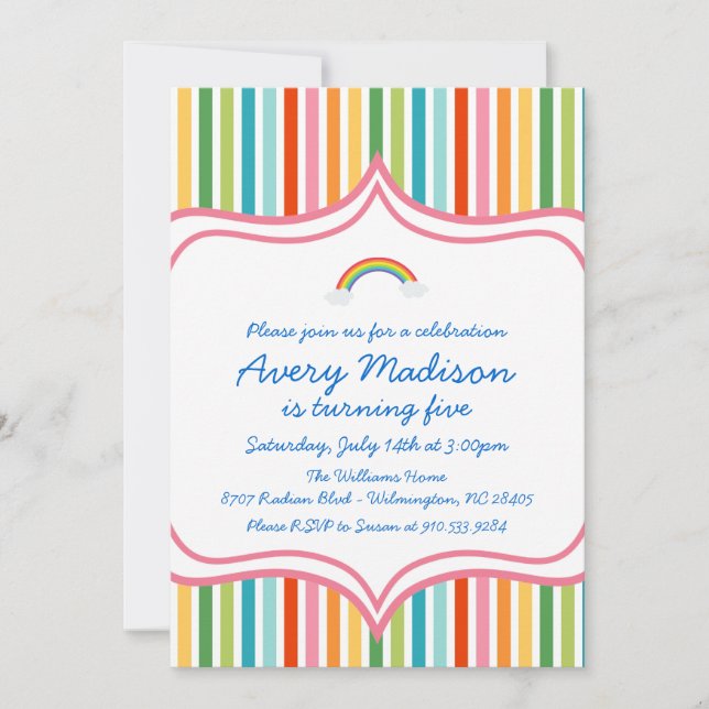 Rainbow Large wide STripe Modern Birthday Invite (Front)