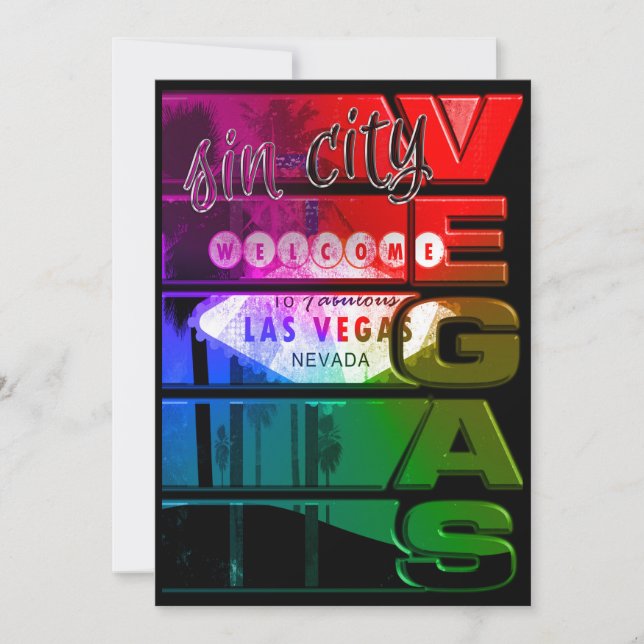 Rainbow Las Vegas Sin City Party Event Invitation (Front)