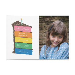 Rainbow Layer Cake and Photo Birthday Party Invitation