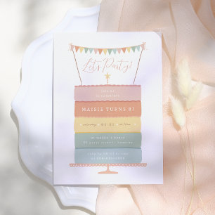 Rainbow Layer Cake Birthday Party Invitation