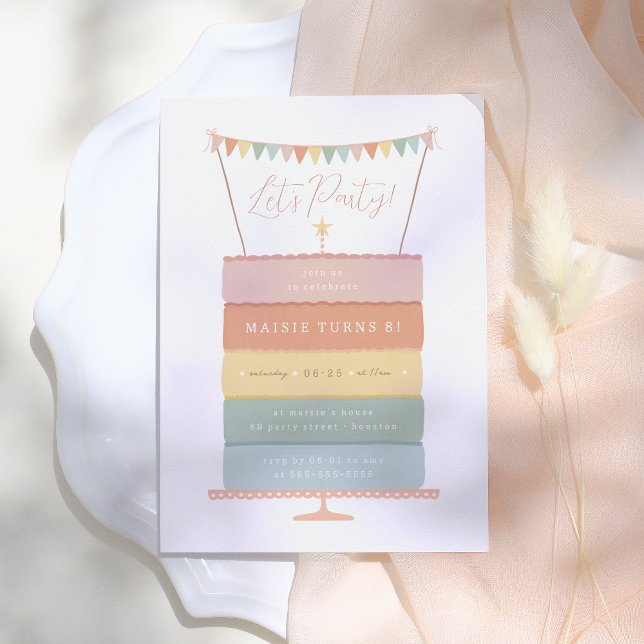 Rainbow Layer Cake Birthday Party Invitation (Creator Uploaded)