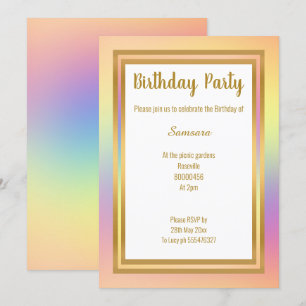 RAINBOW LAYER GOLD ALL OCCASION BIRTHDAY INVITATION