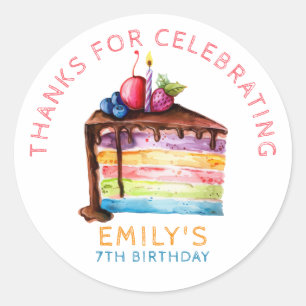 Rainbow Layered Chocolate Cake Slice Birthday  Classic Round Sticker