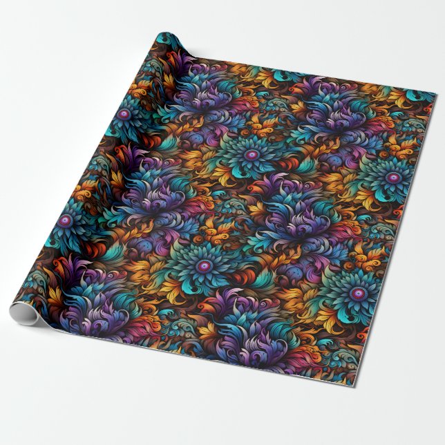 Rainbow Leaves Wrapping Paper (Unrolled)