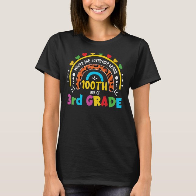 Rainbow Leopard 100th Day 3rd Grade Happy 100 Days T-Shirt (Front)