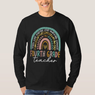 Rainbow Leopard 4th Grade Teacher Back To School T-Shirt