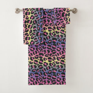 Rainbow Leopard Animal Print Pattern Bath Towel Set