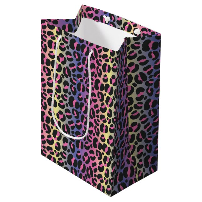 Rainbow Leopard Animal Print Pattern Medium Gift Bag (Front Angled)