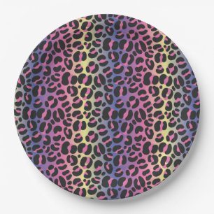 Rainbow Leopard Animal Print Pattern Paper Plate