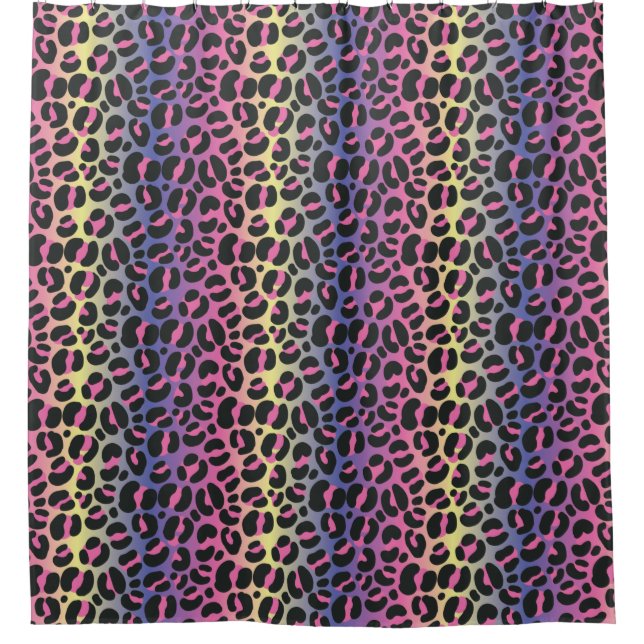 Rainbow Leopard Animal Print Pattern Shower Curtain (Front)