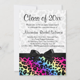 Rainbow Leopard Bow Graduation Party Invitation