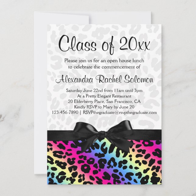 Rainbow Leopard Bow Graduation Party Invitation (Front)