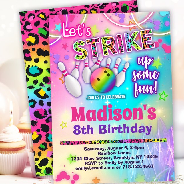 Rainbow Leopard Bowling Birthday Party Invitation (Creator Uploaded)