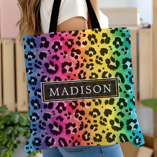 Rainbow Leopard Cheetah Animal Print Pattern Tote Bag (Creator Uploaded)