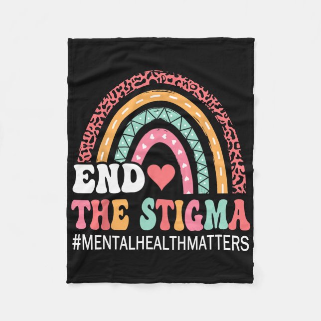 Rainbow Leopard End The Stigma Mental Health Probl Fleece Blanket (Front)