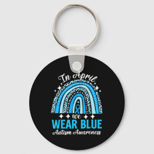 Rainbow Leopard In April We Wear Blue Autism Aware Key Ring