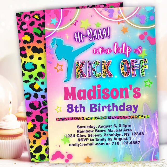 Rainbow Leopard Karate Birthday Party Invitation (Creator Uploaded)