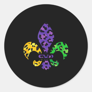 Rainbow Leopard Mardi Gras Fleur De Lis Us New Orl Classic Round Sticker