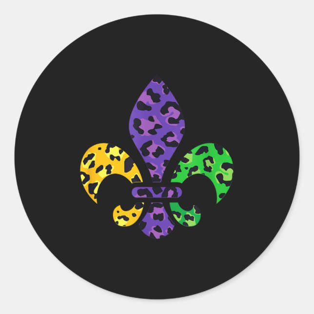 Rainbow Leopard Mardi Gras Fleur De Lis Us New Orl Classic Round Sticker (Front)