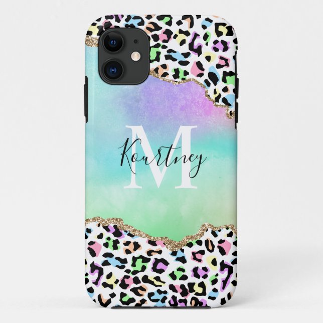 Rainbow Leopard Monogram & Name Case-Mate iPhone Case (Back)