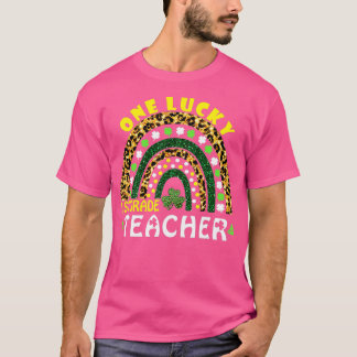 Rainbow Leopard One Lucky 1st grade Teacher St Pat T-Shirt
