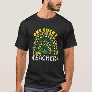 Rainbow Leopard One Lucky 4th grade Teacher St Pat T-Shirt