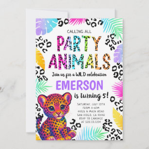 Rainbow Leopard Party Animals Birthday Invitation