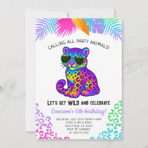Rainbow Leopard Party Animals Birthday Invitation