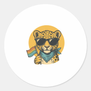 Rainbow Leopard Pride Flag Vintage Vector Design_1 Classic Round Sticker