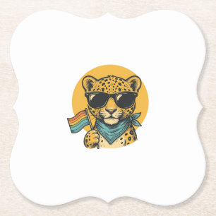 Rainbow Leopard Pride Flag Vintage Vector Design_1 Paper Coaster
