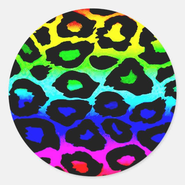 rainbow_leopard_print-altered classic round sticker (Front)