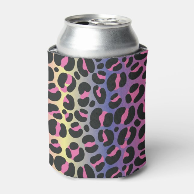 Rainbow Leopard Print Can Cooler (Can Front)