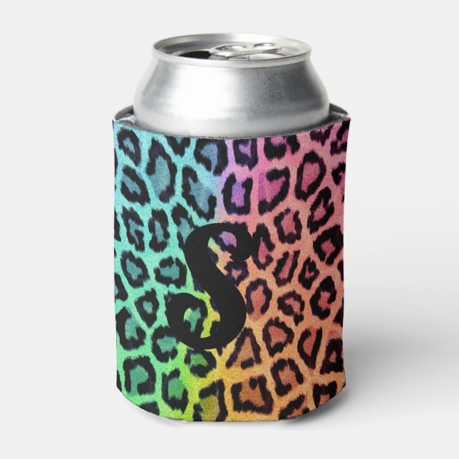 Rainbow Leopard Print Can Cooler (Can Front)
