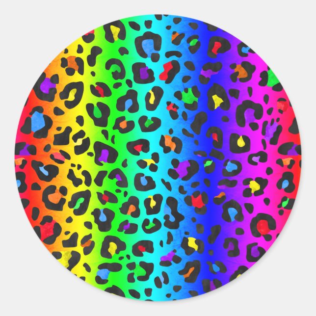 Rainbow Leopard Print Classic Round Sticker (Front)