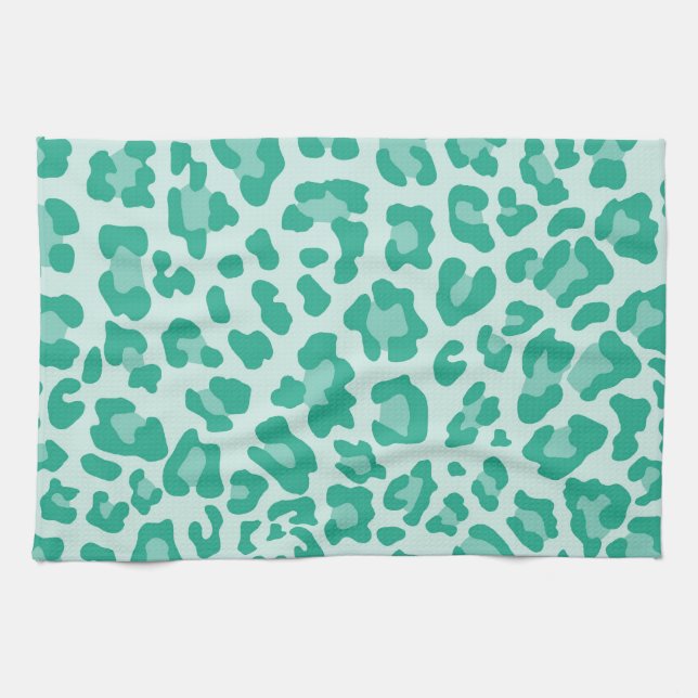 Rainbow Leopard Print Collection - Seafoam Green Tea Towel (Horizontal)