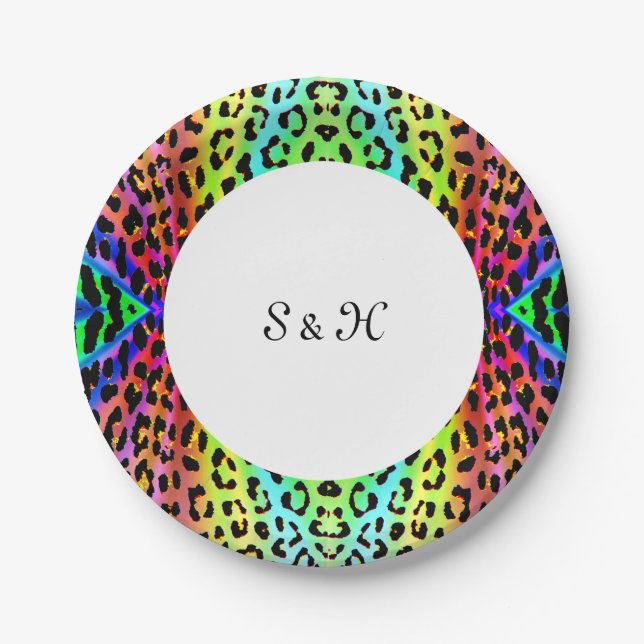 Rainbow Leopard Print Design Paper Plate (Front)