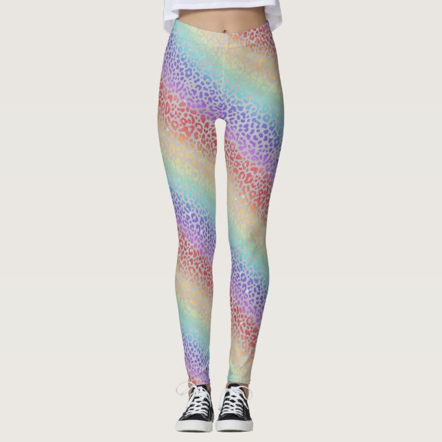 Rainbow Leopard Print Leggings | Bold Colorful (Front)