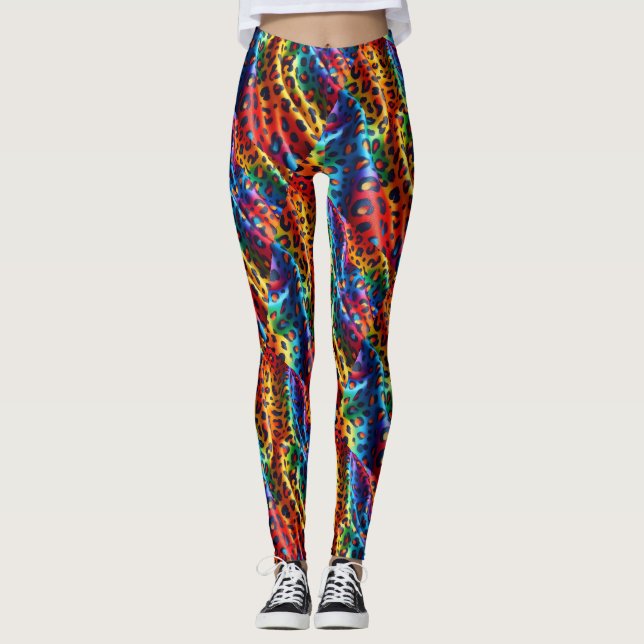 Rainbow Leopard Print Leggings | Bold Colorful (Front)