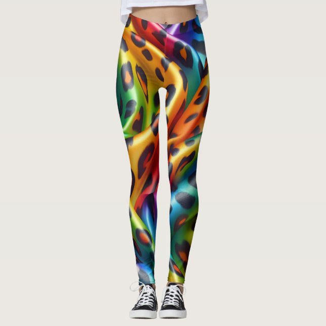 Rainbow Leopard Print Leggings | Bold Colourful (Front)