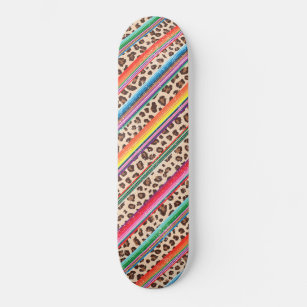 Rainbow Leopard Print Modern Girly Animal Pattern Skateboard