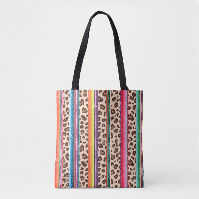 Rainbow Leopard Print Modern Girly Animal Pattern Tote Bag (Front)